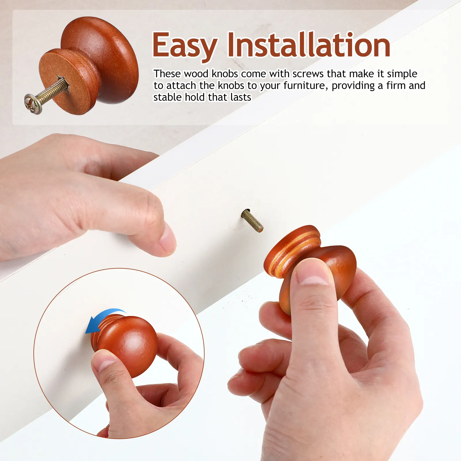 20Pcs Real Wood Knobs Smooth Glossy Surface for Cabinet Doors Drawer Handles Dresser Wardrobe Kitchen Wood Drawer Knobs