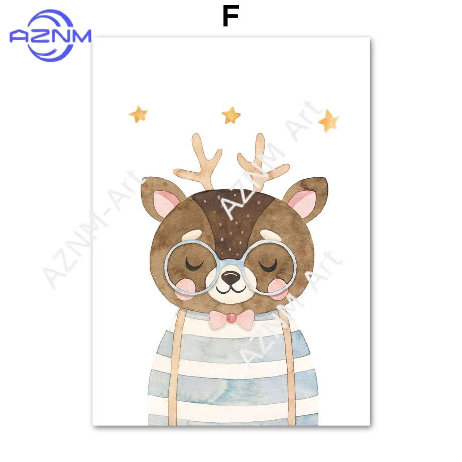1Pc/6Pcs Cute Cartoon Deer Rabbit Fox Panda Raccoon Nursery Wall Art Canvas Painting Nordic Posters and Prints Baby Kids Room