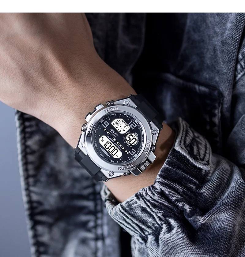 

Black Sports Watch for Kids Students Men's Multifunction LED Digital Watch Waterproof Luminous Alarm Clock Electronic Watches