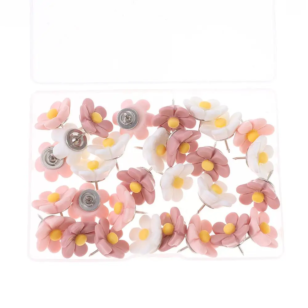 Pink Flower Push Pins White 1.7*1.7cm Thumb Tacks Metal Resin Decorative Thumb Tacks Push Pins For Wall Decorations