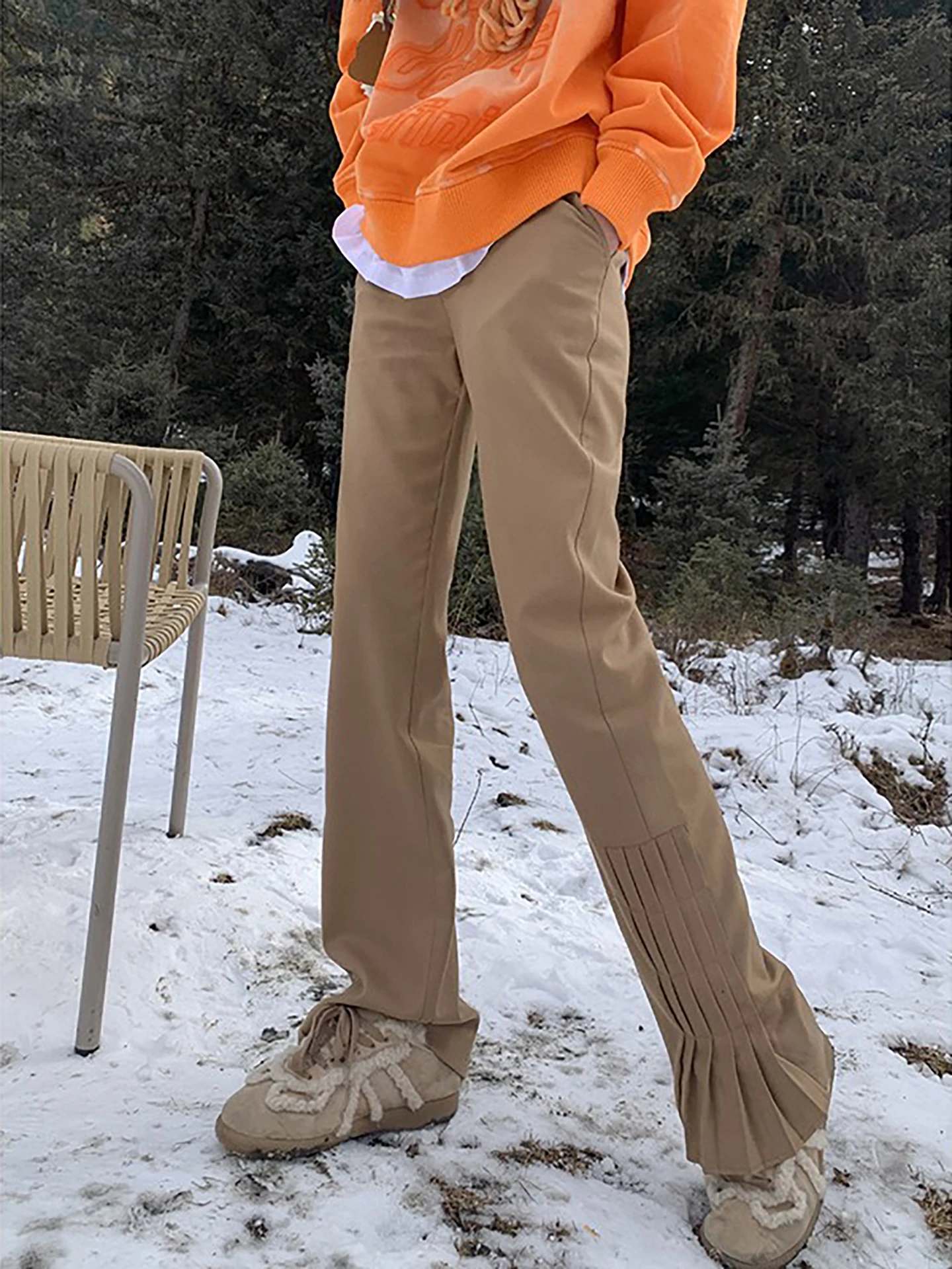 

Повседневные прямые брюки с высокой талией в ретро-стиле для женщин, модные брюки для зимнего сезона, удобные, в корейском стиле