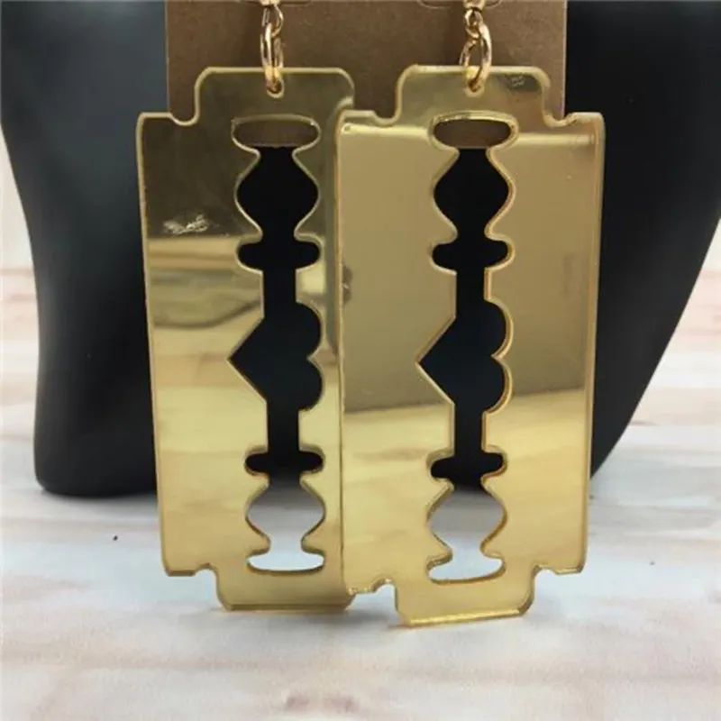 Punk Personality Mirror Acrylic Big Heart Blade Women's Earrings Hollow Pendants Girl Stud Earrings Gifts for Her