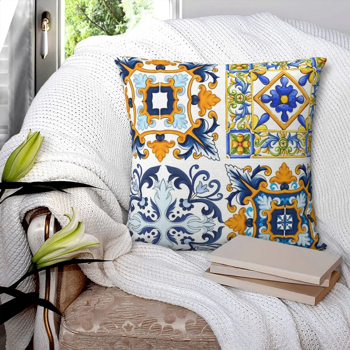 Copy Of Sicilian Tiles,mediterranean,mosaic,ornamental Square Pillowcase Pillow Cover Cushion Throw Pillow for Home Living Room