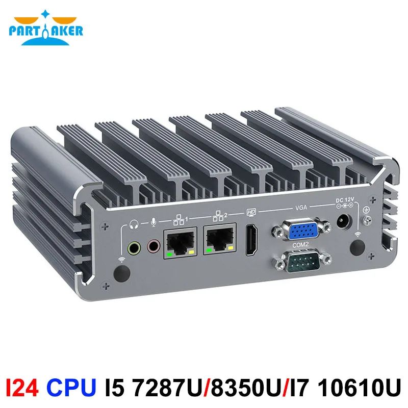 Parteaker PC industriale senza ventola I5 7287U 7360U I5 8350U I7 10610U Win11 Pro Dual Lan HDMI VGA 2 RS232 COM DC 12V Desktop Mini PC