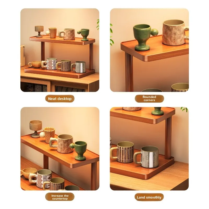 Mehrzweck-Desktop-Getränkehalter-Organizer für Büro/Zuhause, platzsparendes Kaffeetassenregal mit 2 Etagen für Wasserflaschen und Tee-Set – Detail 8