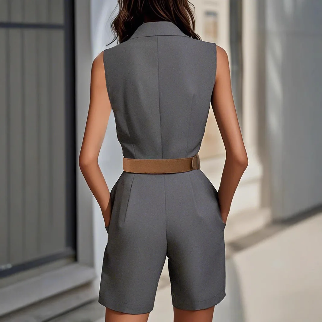 بدلة قفز نسائية صيفية ذات أربطة للخصر من Svel ort بطول خمسة أرباع جميع المواد الأخرى #3