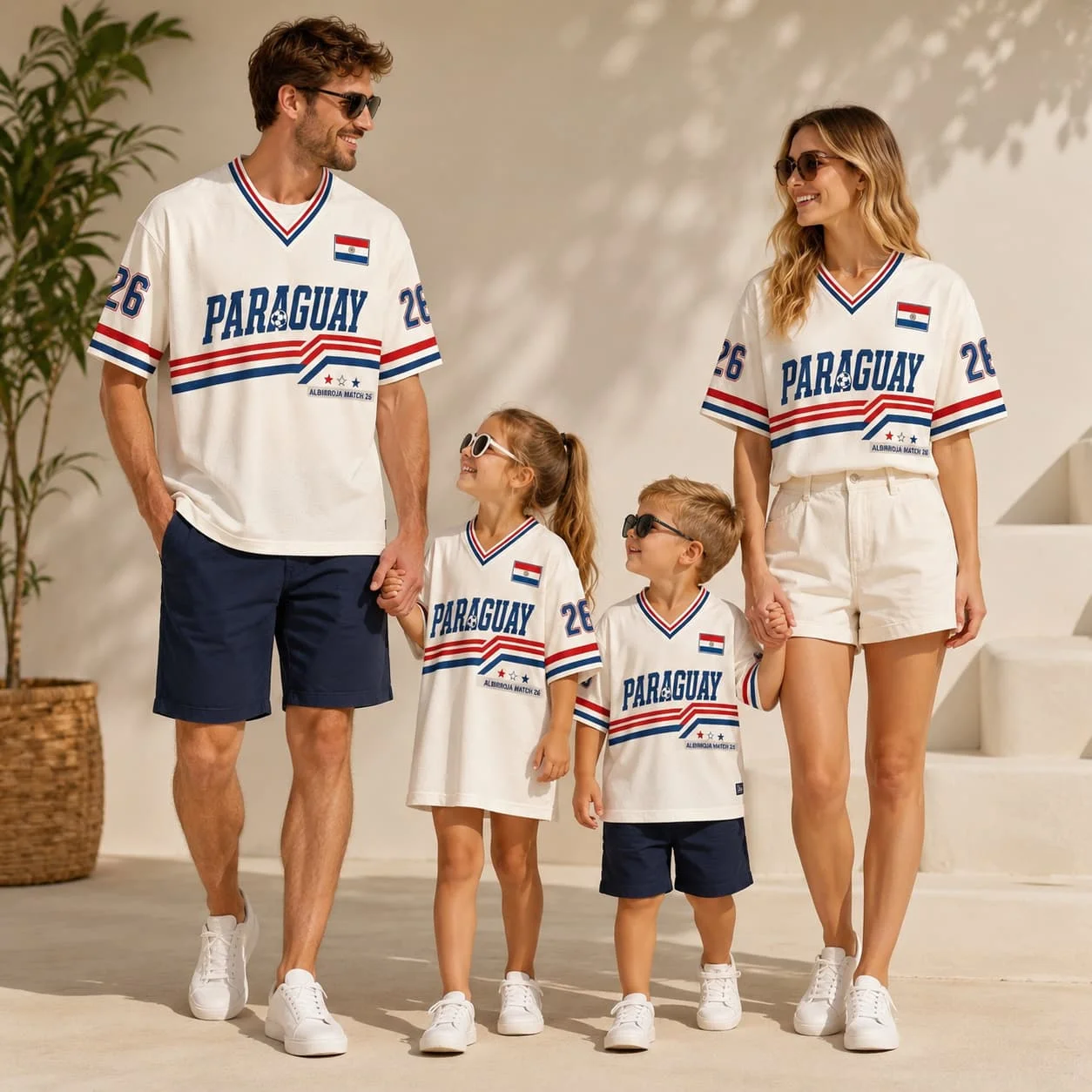 Paraguay Albirroja 26# Football Jersey Vintage Soccer T Shirt Unisex Sports Uniform Breathable Streetwear Kids Top Parent-child