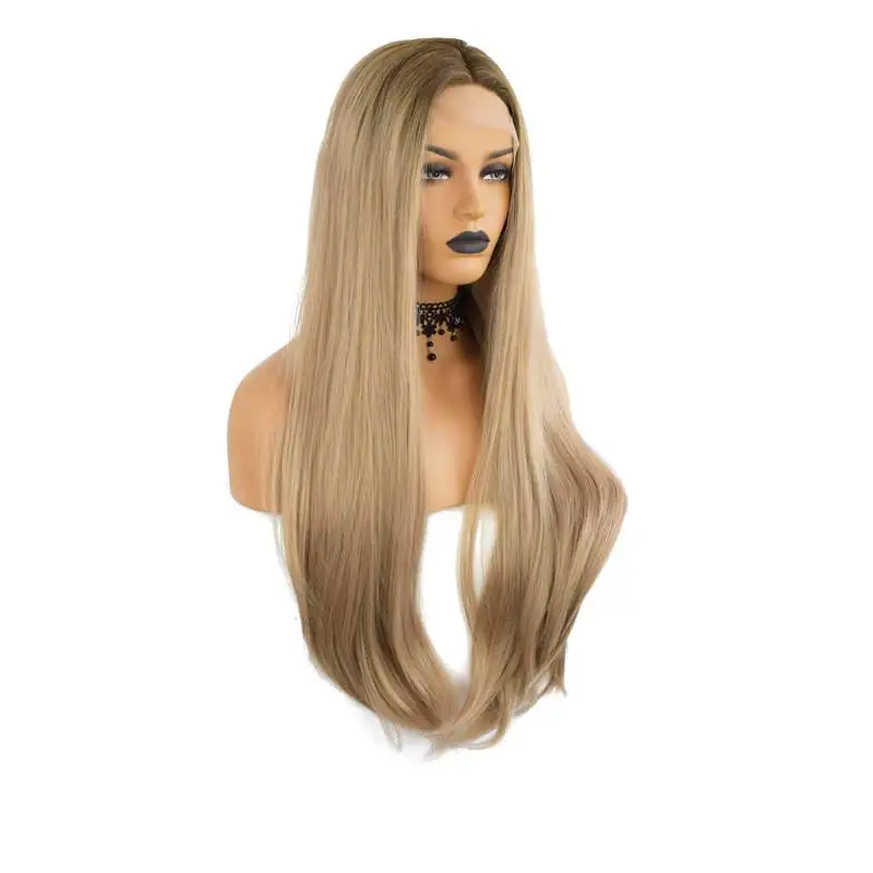 Leimlose weiche 180Density 26 Zoll Ombre Blonde seidig gerade lange Lace-Front-Perücke für Frauen mit Babyhaar vorgezupft täglich