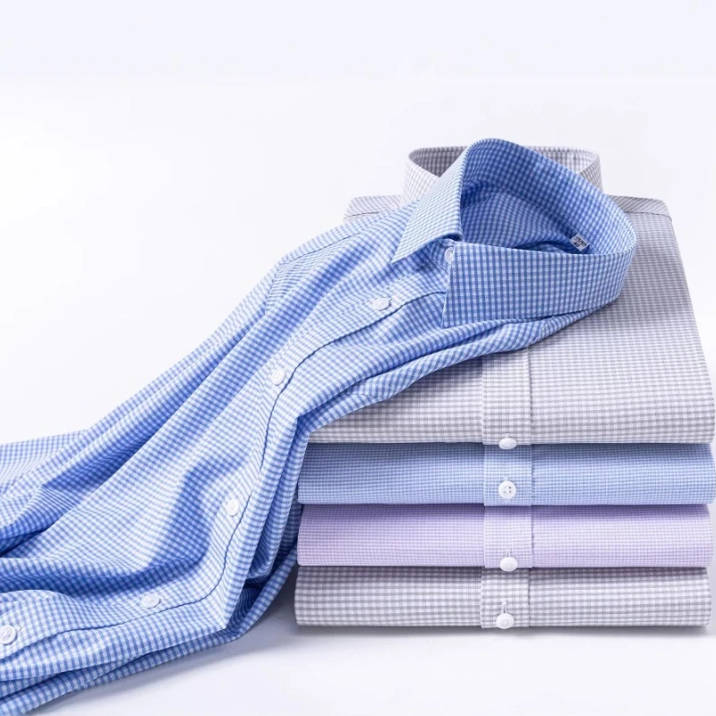 4XL Modal Plaid Solid Color Work Man Shirts Long Sleeve Formal Office White Shirt for Man Long Sleeve Slim Fit Soft Cozy Casual