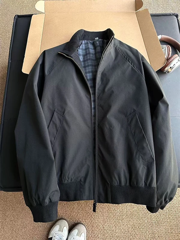 

Cleanfit American Sle Bla Stand Collar Baseball Jaet Men's Spring Haome Workwear oulder Length Harrington Jaet
