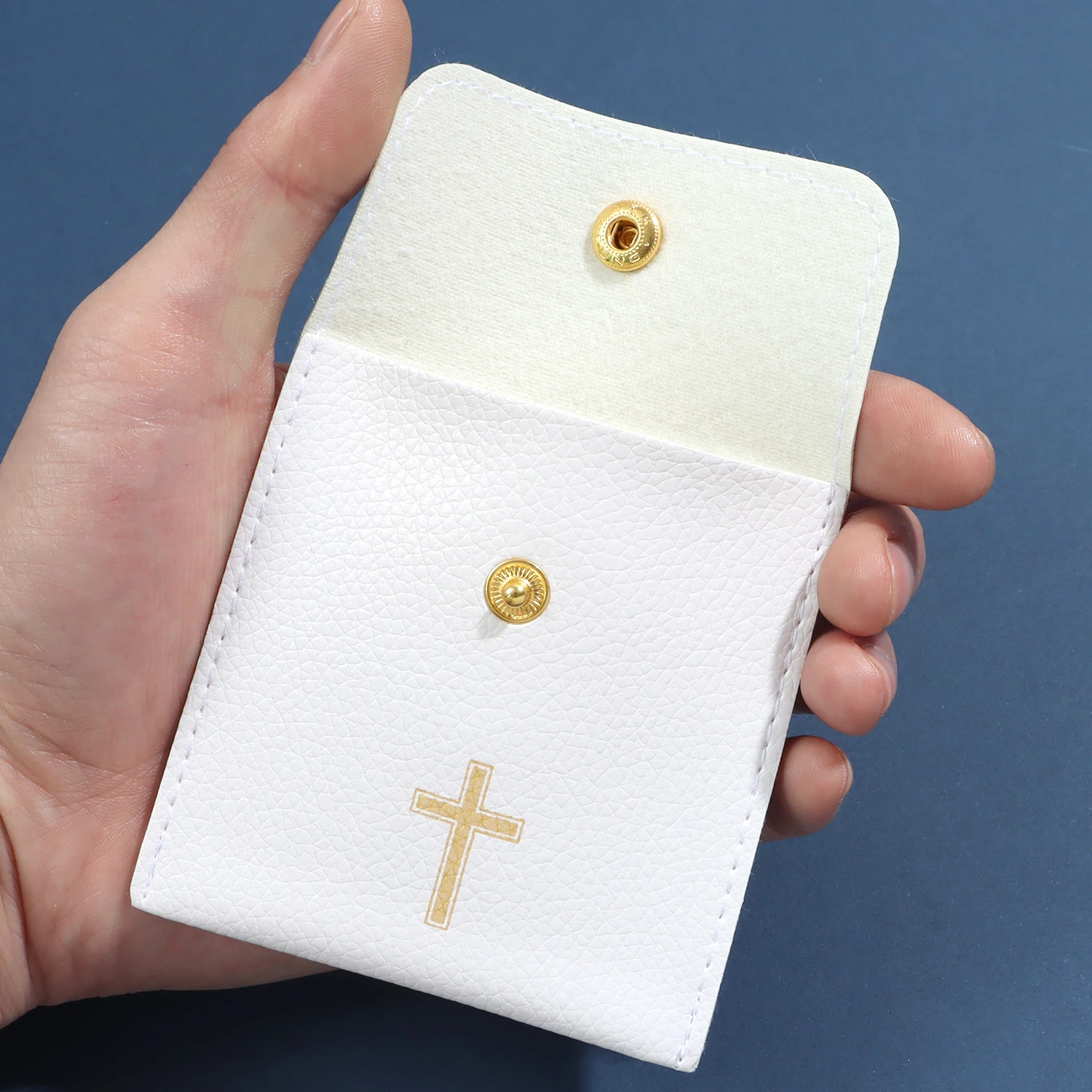 1/10Pcs Rosary Pouch with Gold Cross Imprint Design Beautiful Leather Case, Leather Jewelry Travel Bag Leather Jewelry Pouch