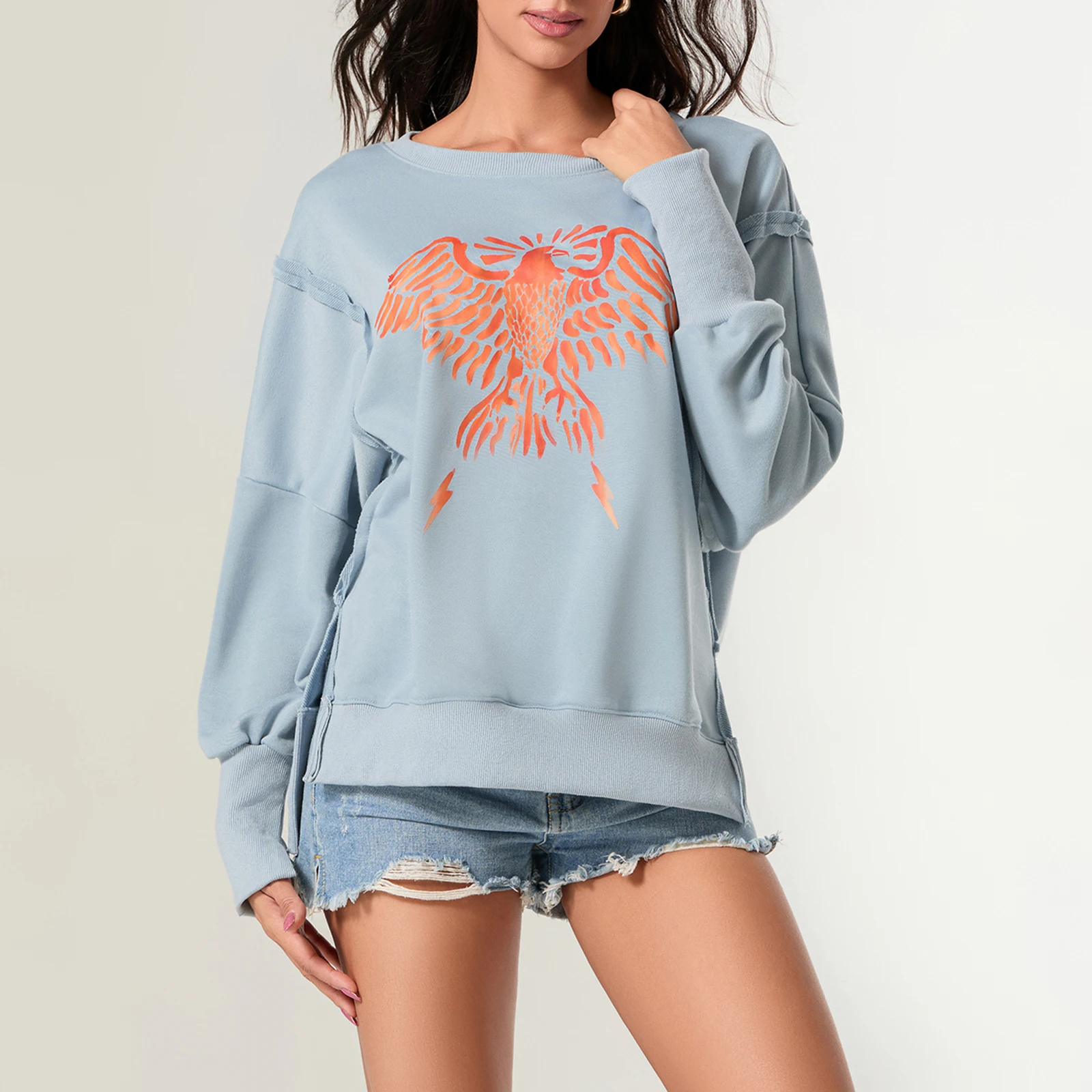 Oversized Harajuku Sweatshirts for Women Autumn y2k Aesthetic Long Sleeve Crewneck Pullover Vintage Graphic Print Casual Tops