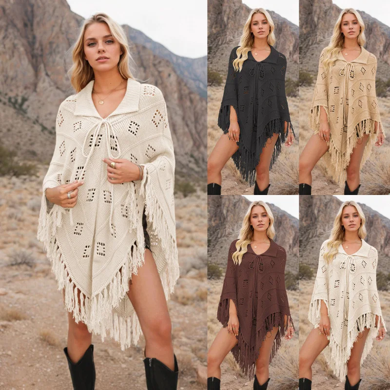 

New autumn and winter cross-border European and American women's clothing fashion shawl tassel knitted 2025