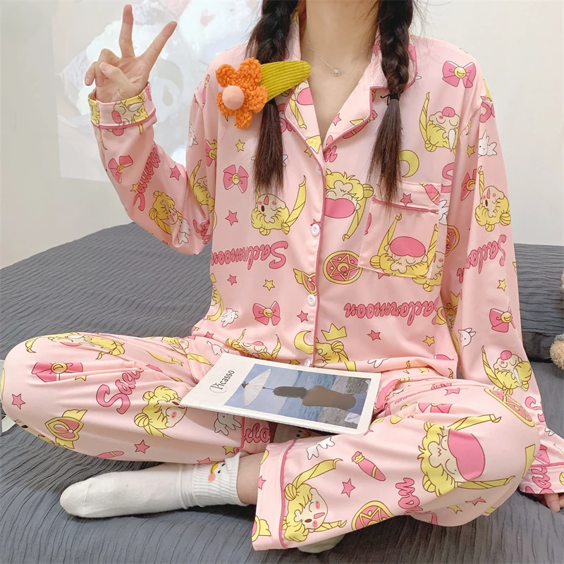 Sailor Moon-Conjunto de pijama de manga larga para mujer y niño, ropa de dormir suave, bonita, de soldado, Sailor Moon, para regalo de cumpleaños