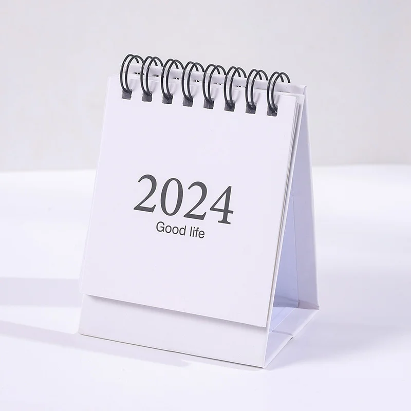 2024 New Simple Calendar Solid Color Mini Desktop Paper Desk Note Calendar Dual Daily Scheduler Coil  Planner Office Decorations