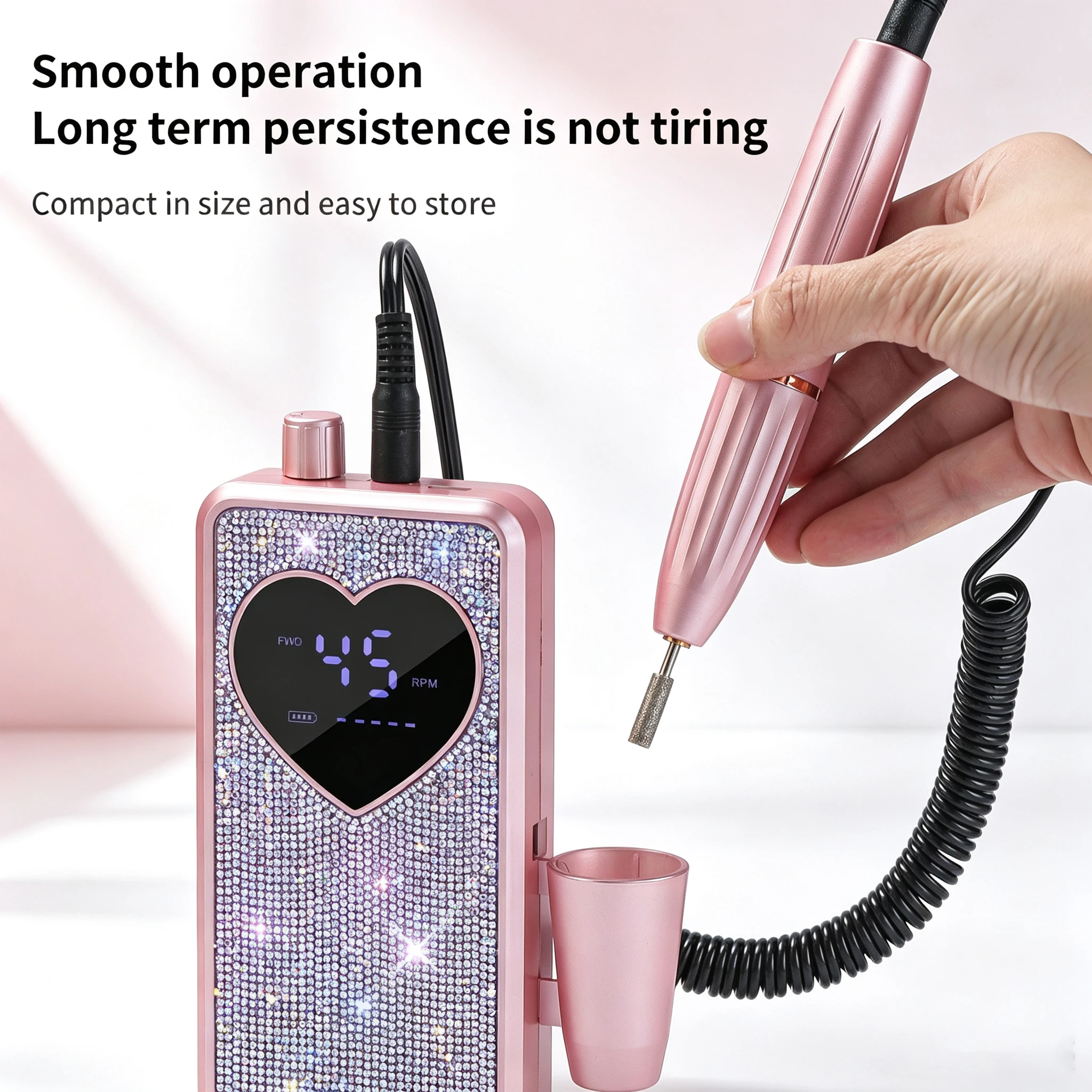 Rechargeable BM‑607 Diamond Nail Drill Machine, 45000RPM High‑Speed Electric Nail File, LED Display, Quick Gel Removal Manicure Pedicure Tool