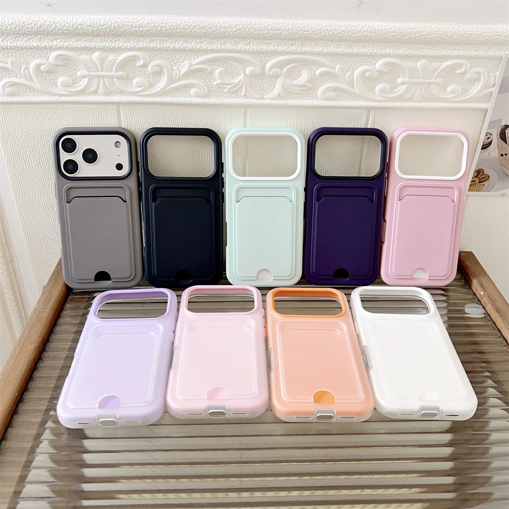 

Card Holder Slot Wallet Photo Pocket Clear Matte Case For iPhone 17 16 15 14 13 12 11 Pro Max Plus Air TPU PC Shockproof Cover