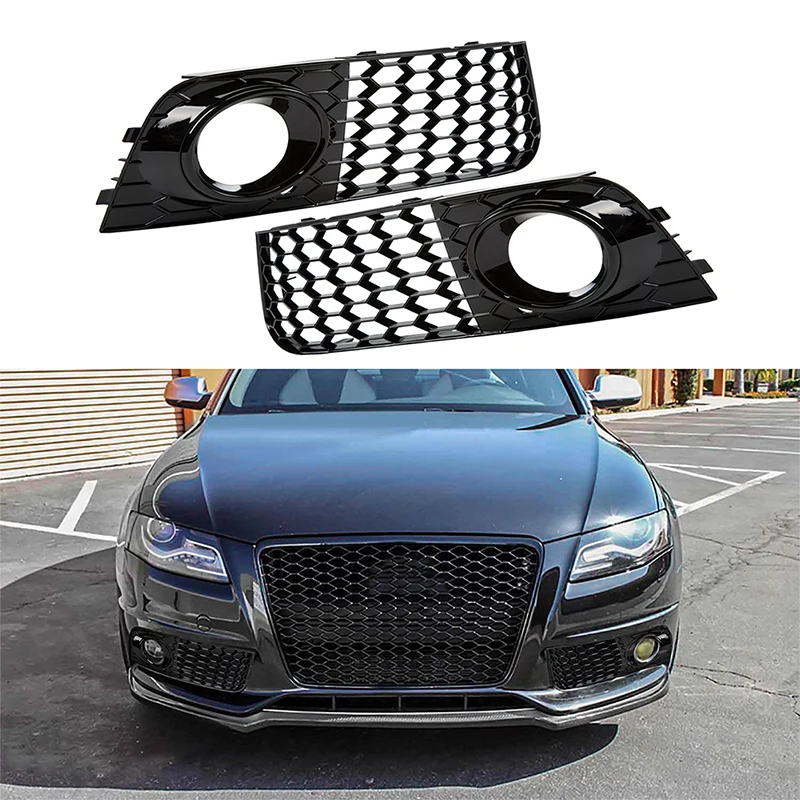 

2pcs Fog Lights Grilles Cover for Audi A4 B8 2009 2010 2011 Black with Chrome Ring 8KD 807 681/8KD 807 682 Car Parts