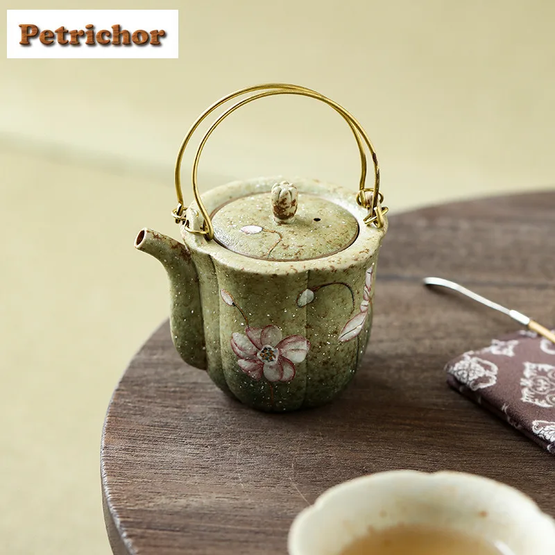 

125ml Hand-painted Lotus Lifting Handle Teapot Zen Tea Infuser Pot Household Tea Making Kettle With Filter Chinese Tea Set Gift