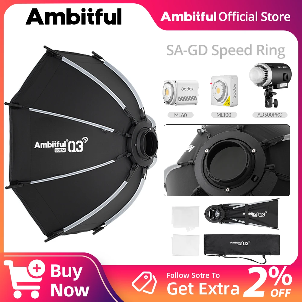ambitful-q3-シリーズ-40-60-センチメートルソフトボックスクイックリリース標準-sa-gd-リングソフトボックス-godox-ml60-ml100-ad300pro-ビデオ-cob-フラッシュライト用