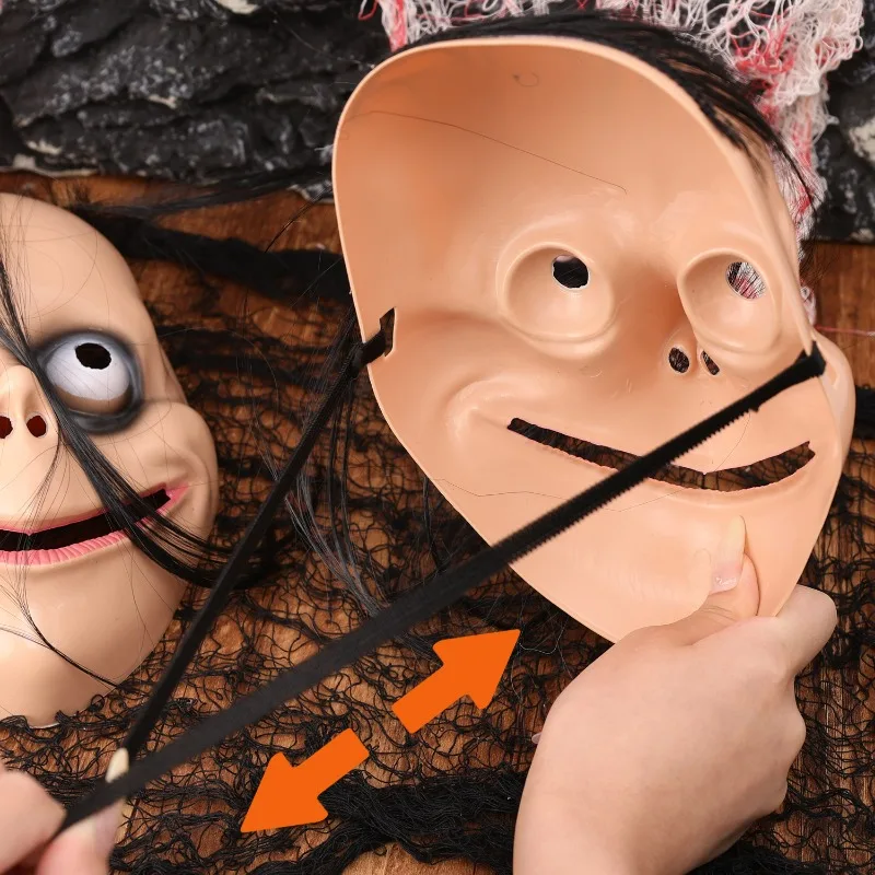 1/2 pezzi demoni sorridenti maschere per il viso horror per uomo donna puntelli di Halloween maschera per feste in maschera divertente spaventoso cosplay maschera per capelli lunghi