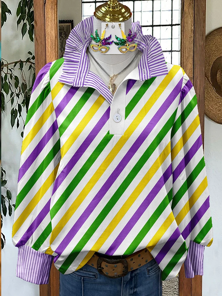 Classic Mardi Gras Stripe Print Shirt