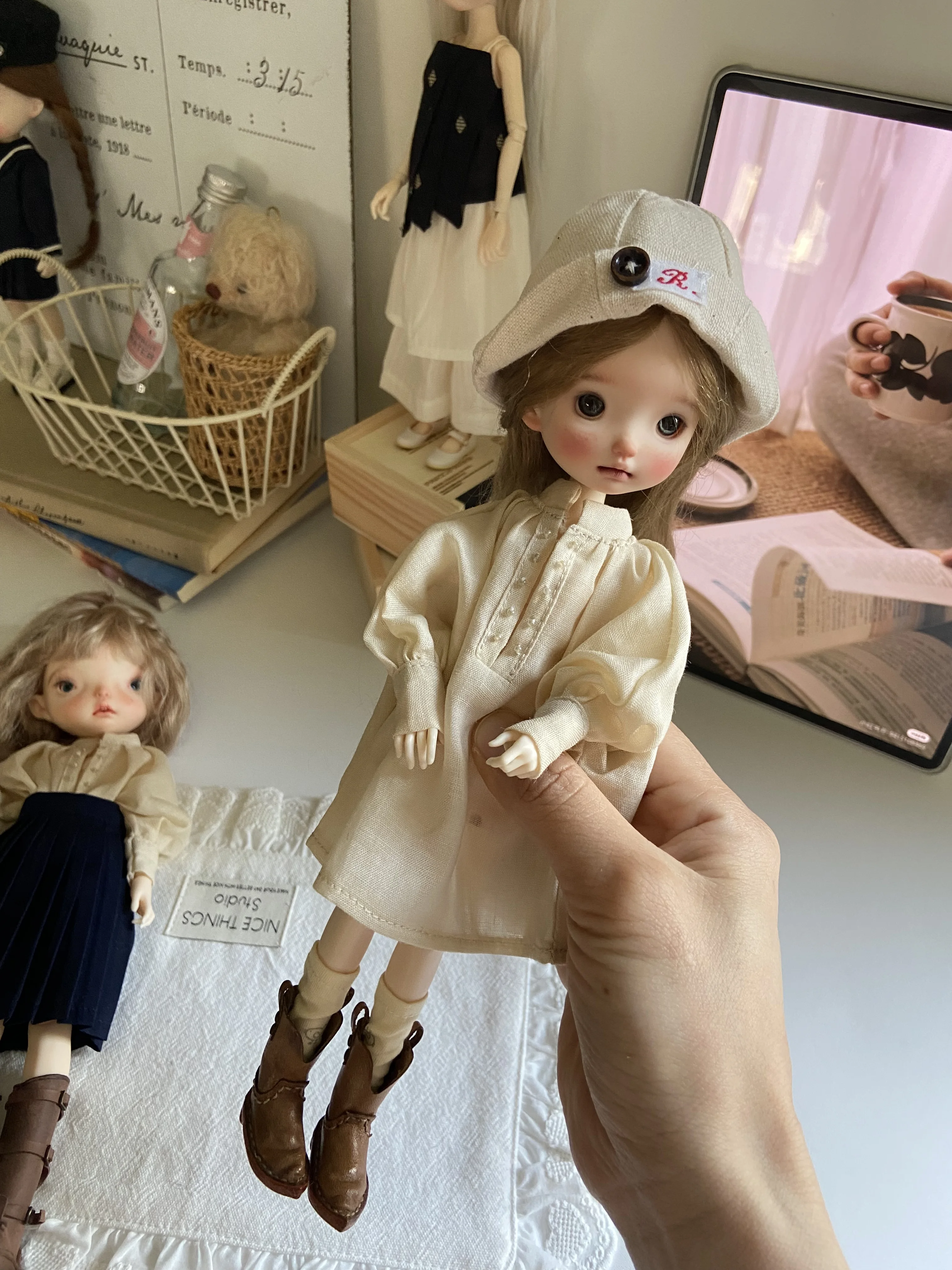 Personalizowana lniana kurtka dla lalek BJD z głębokim dekoltem w serek, luźny krój, mała kurtka dla lalek materiałowych, rozmiary 1/6 1/4 1/3 ob22ob24 W527