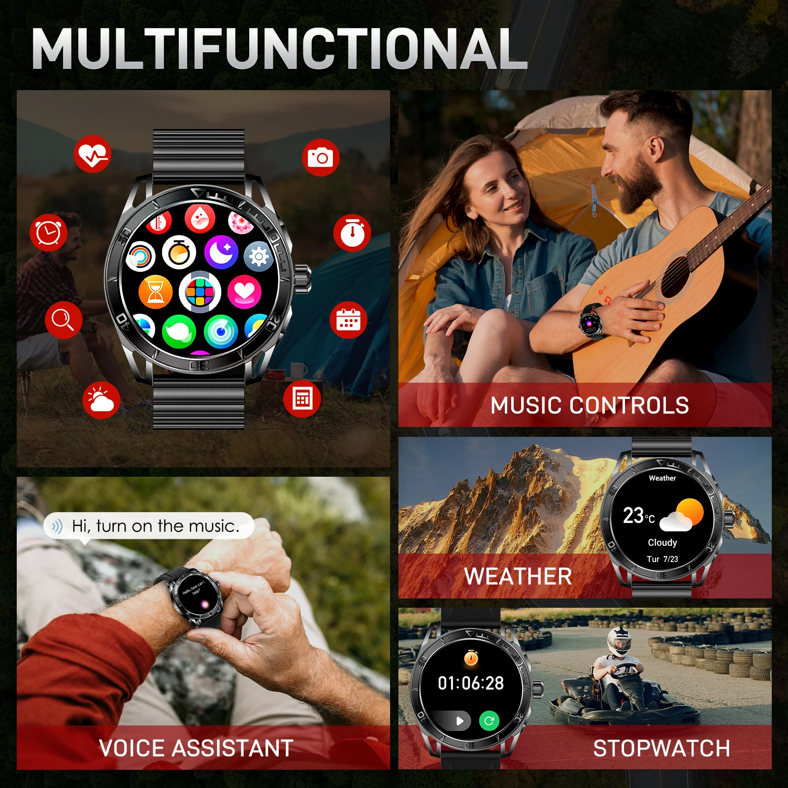 EIGIIS ساعة ذكية للرجال 1.43 بوصة شاشة كبيرة AMOLED IP68 ساعة مقاومة للماء مع معدل ضربات القلب ومتتبع النوم وعرة بلوتوث Smartwatch