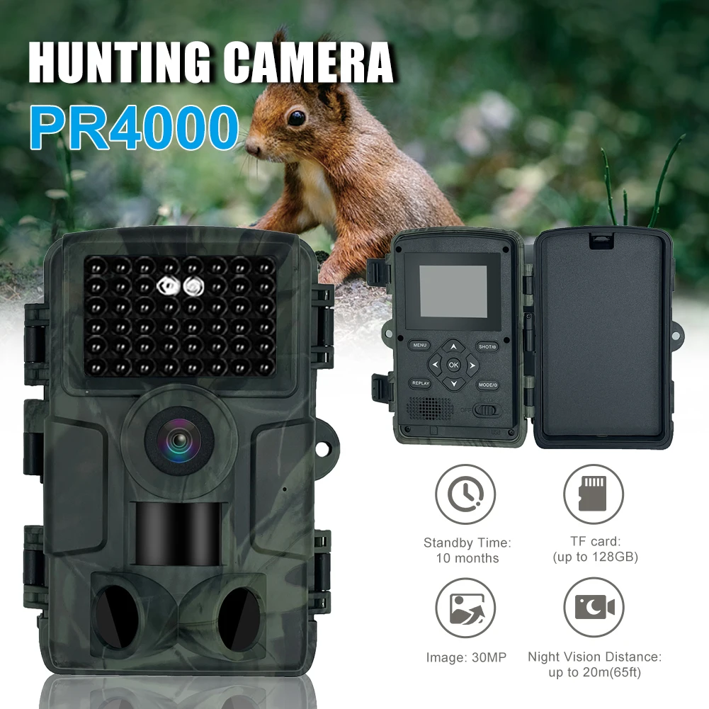 

PR4000 4K Trail Camera 30MP 1080P with Infrared Night Vision IP66 Waterproof 2.0Inch LCD Wildlife Scouting Hunting Animal Camera