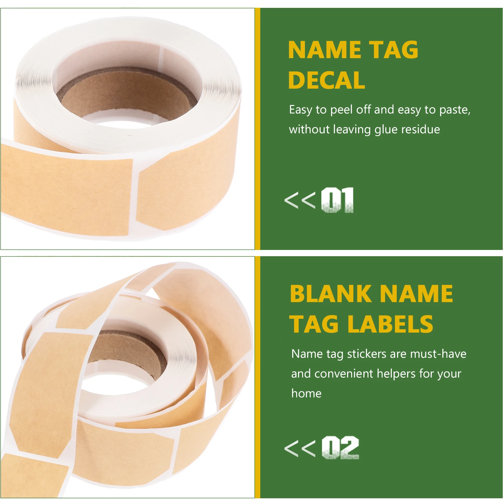 

2 Rolls Kraft Paper Labels Self Adhesive Blank Stickers White Names Sorting Tags Multipurpose Storage Decal