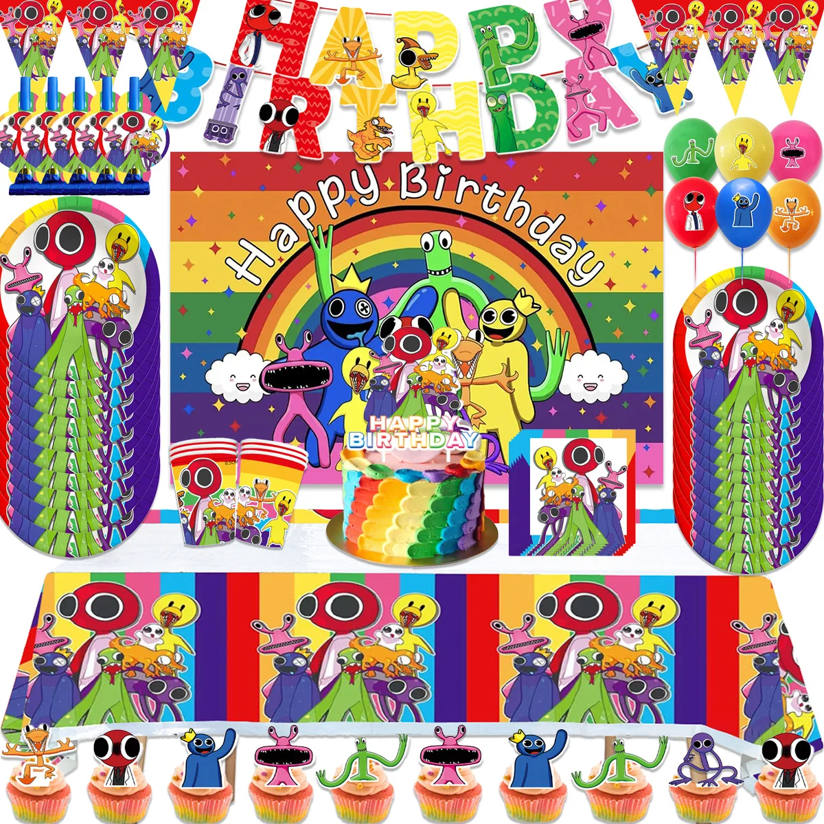 

Rainbow Friend Theme Birthday Party Decorative Disposable Tableware Sets Party Balloon Plates Cups Banners Backdrops Kids Gifts