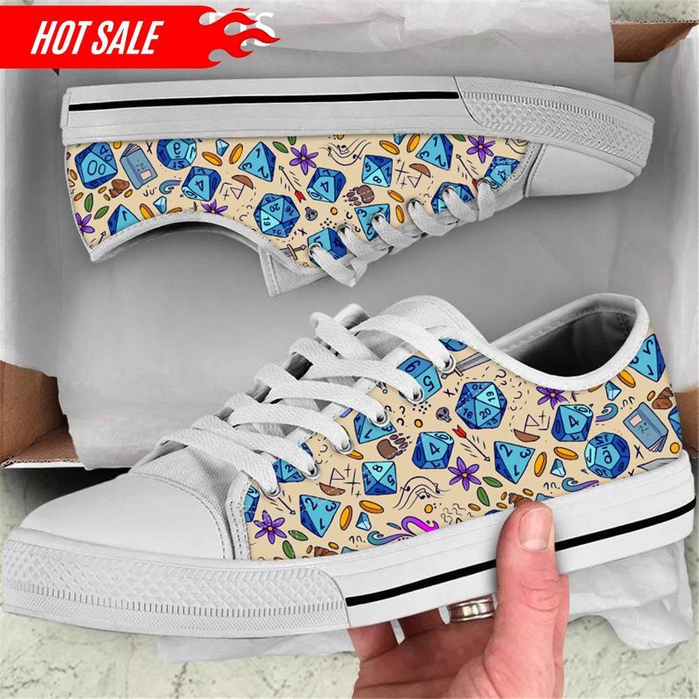 

Women's Canvas Low Top Shoes Dice Cartoon Design Lightweight Lace up Casual Sneakers Round Toe Flats for Ladies Classic Tennis