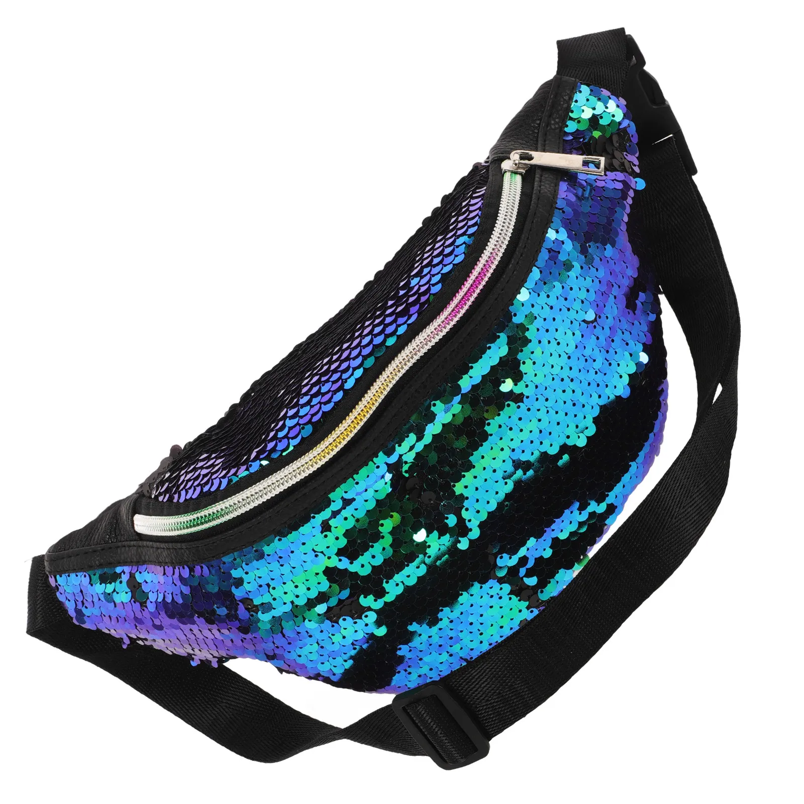 Women Mermaid Shiny Waist Bag Sequined Fanny Pack Lightweight Sports Running Belt Small Crossbody Bag Cute Outdoor Waist Pouch