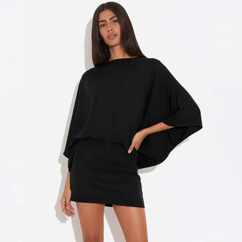 CUTENOVA Frauen Neue Ankunft Einfarbig Elegante Lange-Ärmel Zurück Tiefem V-ausschnitt Drapierten Kragen Bodycon Mini Casual Mode Kleid