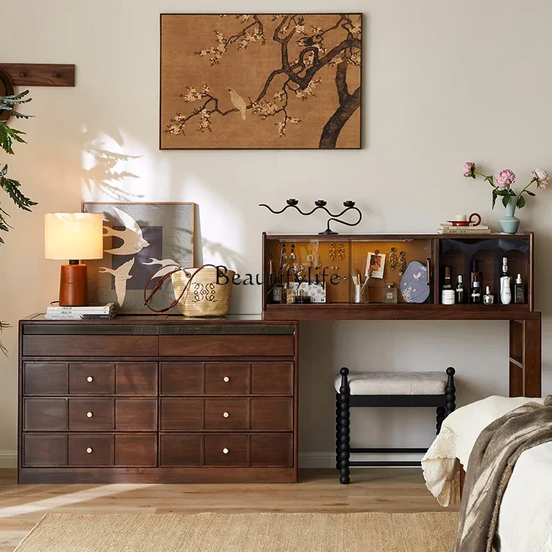 

z.-Retro solid wood eight-bucket cabinet black walnut color bedroom living room wall storage