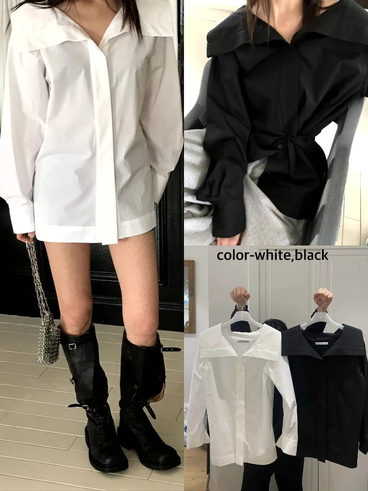   حزام نسائي فضفاض طويل Sve irt بياقة كبيرة وأزرق من Qui للتنقل جدًا وزر إغلاق بلون نقي