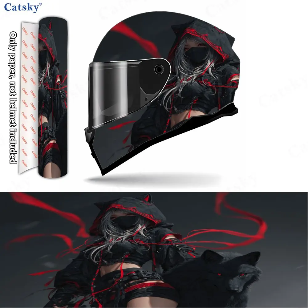 

Девушка в черном и черном волке. Наклейки на шлем, многофункциональные наклейки на шлем из материала ПВХ, устойчивые к царапинам и выцветанию.