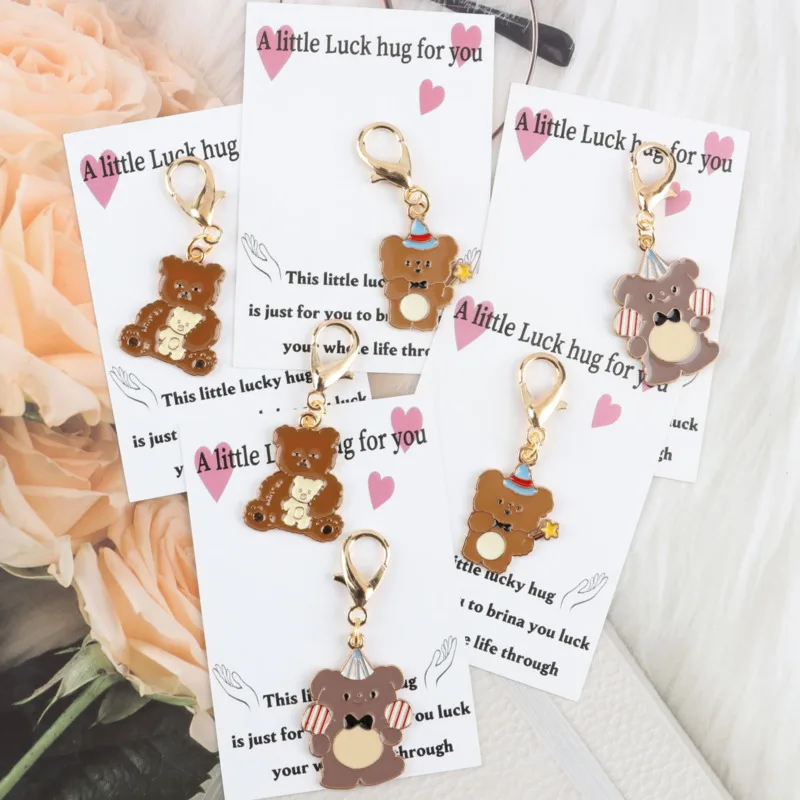 3/6pcs Cute Little Bear Keychain Set Belt“Here's a little lucky hug for you”Card  Actively support gifts A lucky gift for your b