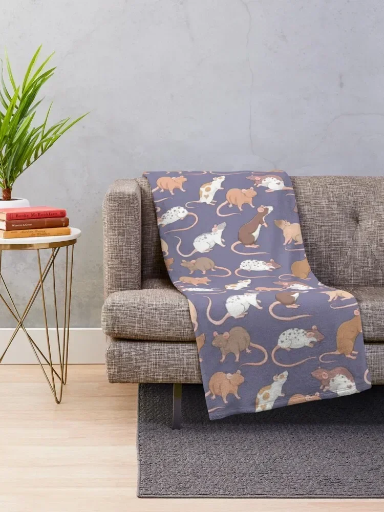 Cute rattie rats against a slate grey background by Whimsicolourart Throw Blanket Polar Summer Vintage for sofa Blankets