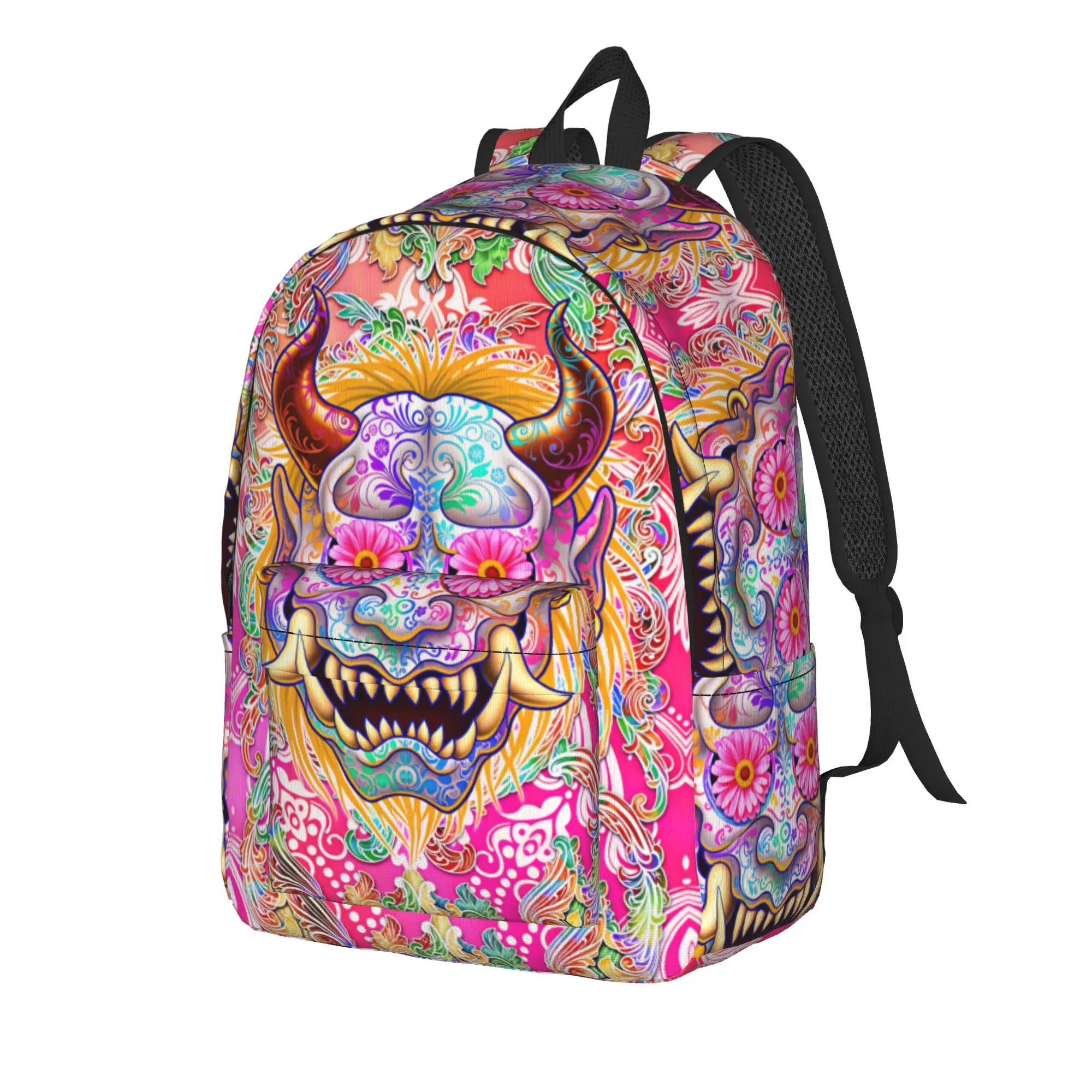 Colorful Demon Mask Art Backpack  Travel Backpacks Girl High Quality Soft High School Bags Style Rucksack