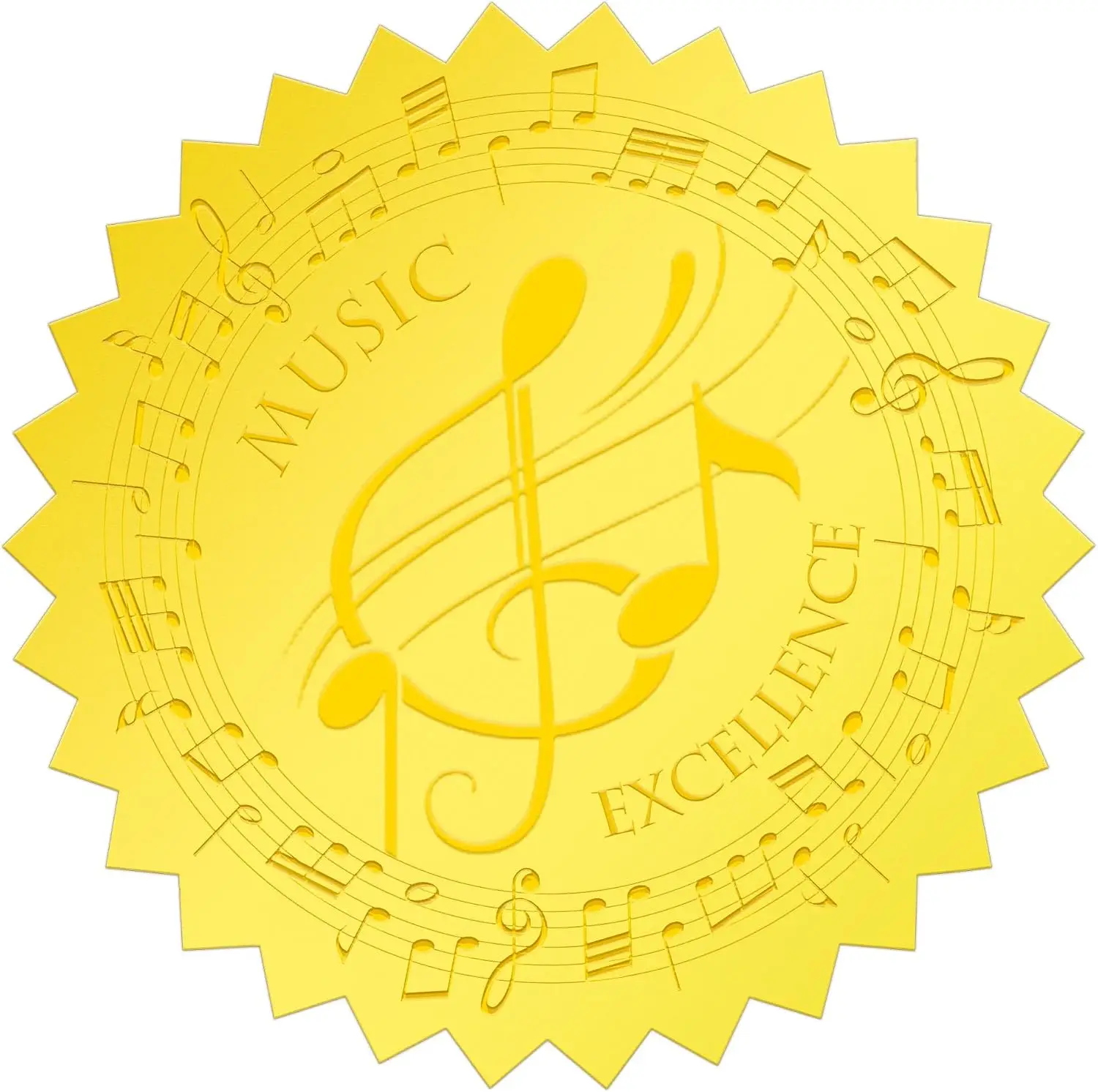 Gold Foil Music Note Certificate Seals1.75 Inch Embossed Self-Adhesive Stickers for Awards, Invitations & Graduation Foil