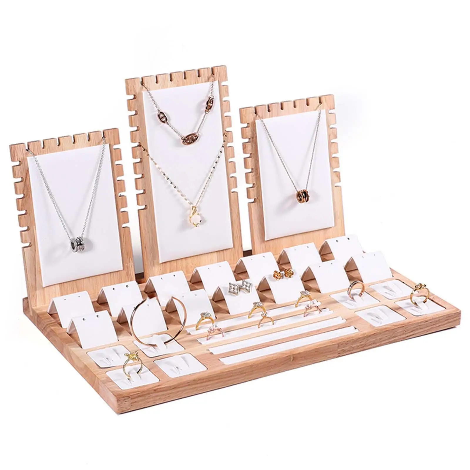 NONE Schmuckständer, Bambus-Vitrine, große Kapazität, Aufbewahrung, Schmuckständer für Ohrstecker, Halskette, Armband, Arbeitsplatte 8