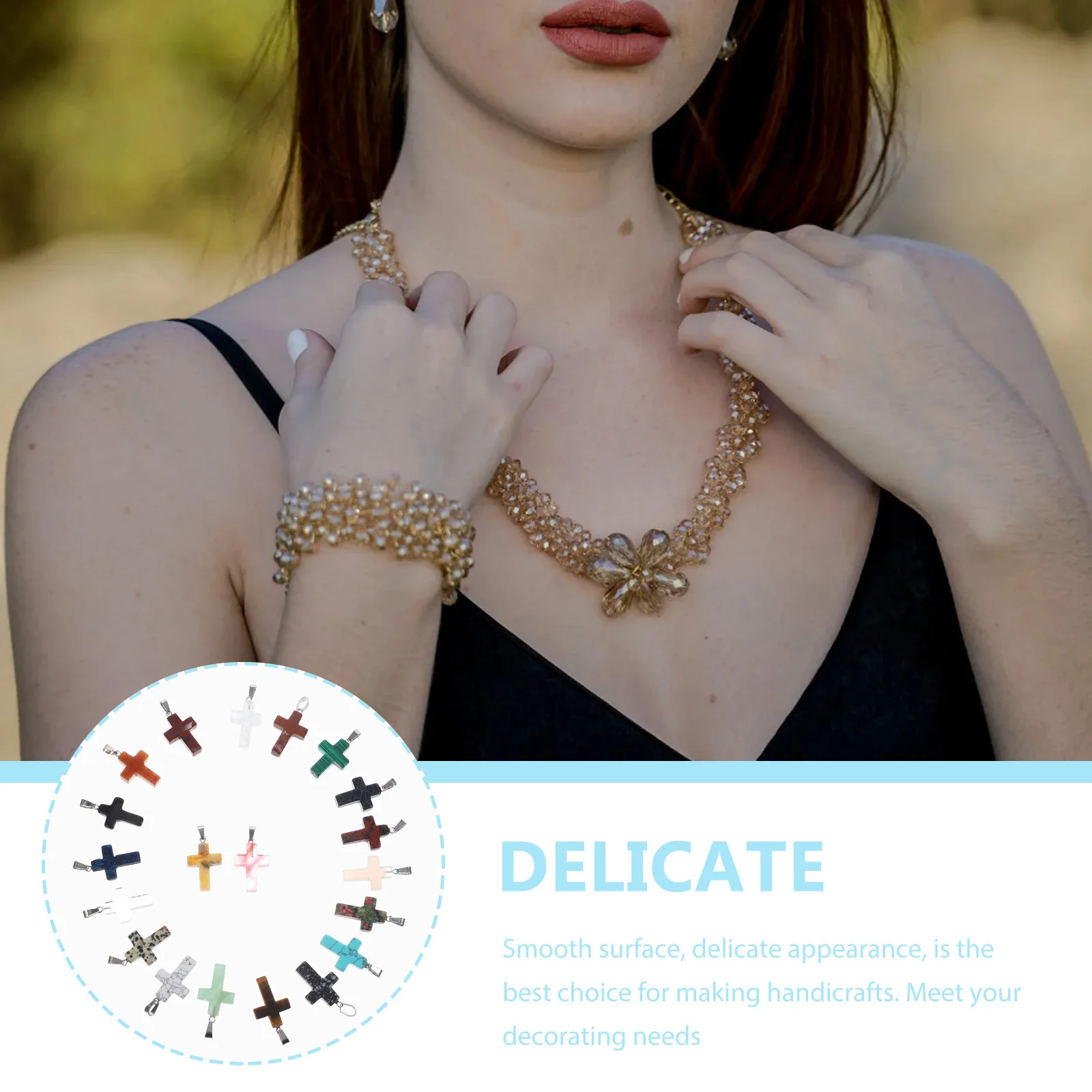 

20Pcs Natural Stone Cross Beads Multi-Use Smooth Surface for DIY Bracelets Necklaces Jewelry Craft Supplies DIY Beads