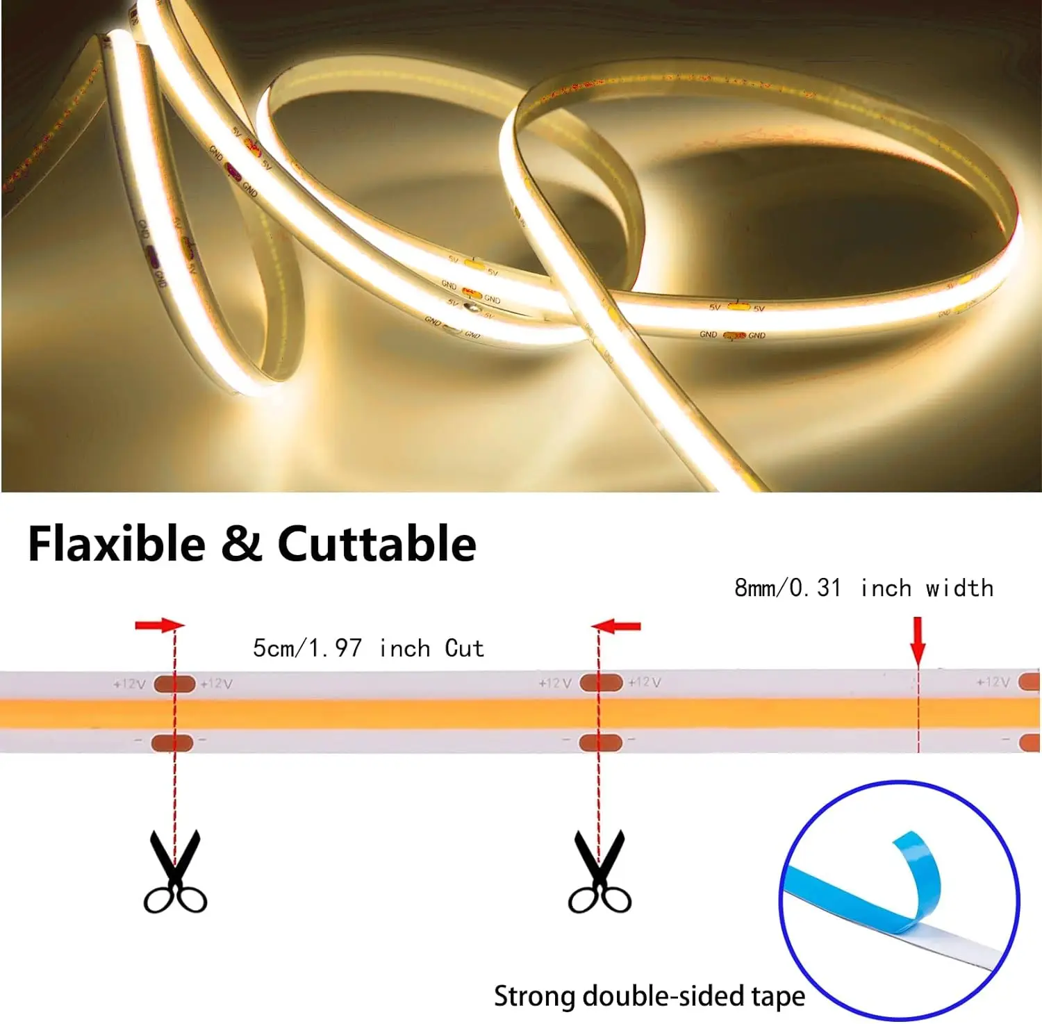 DC 5V USB COB Strip 320Leds/M biały/niebieski/różowy/żółty/różowy/czerwony elastyczna wstążka lampka nocna podświetlenie TV pasek LED