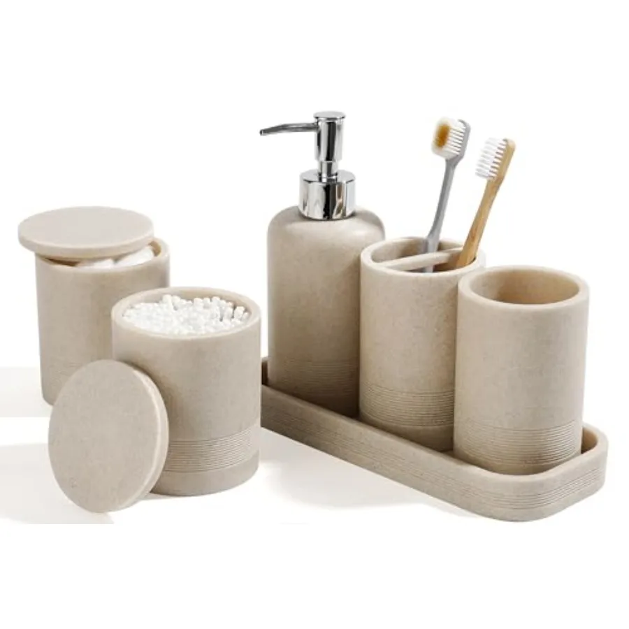 

Bathroom Accessories Set 6-Piece Bathroom Accessory Set Toothbrush Holders Set Soap Dispenser Vanity Tray Tumbler Cotton Swab J