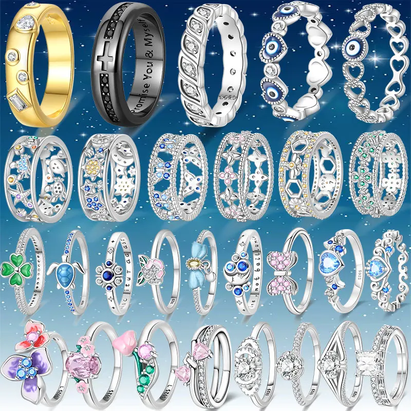 100% Genuine 925 Sterling Silver Ring Elegant Fashion Finger Ornament Stylish Decoration Ideal Present for Lovers Family Friends