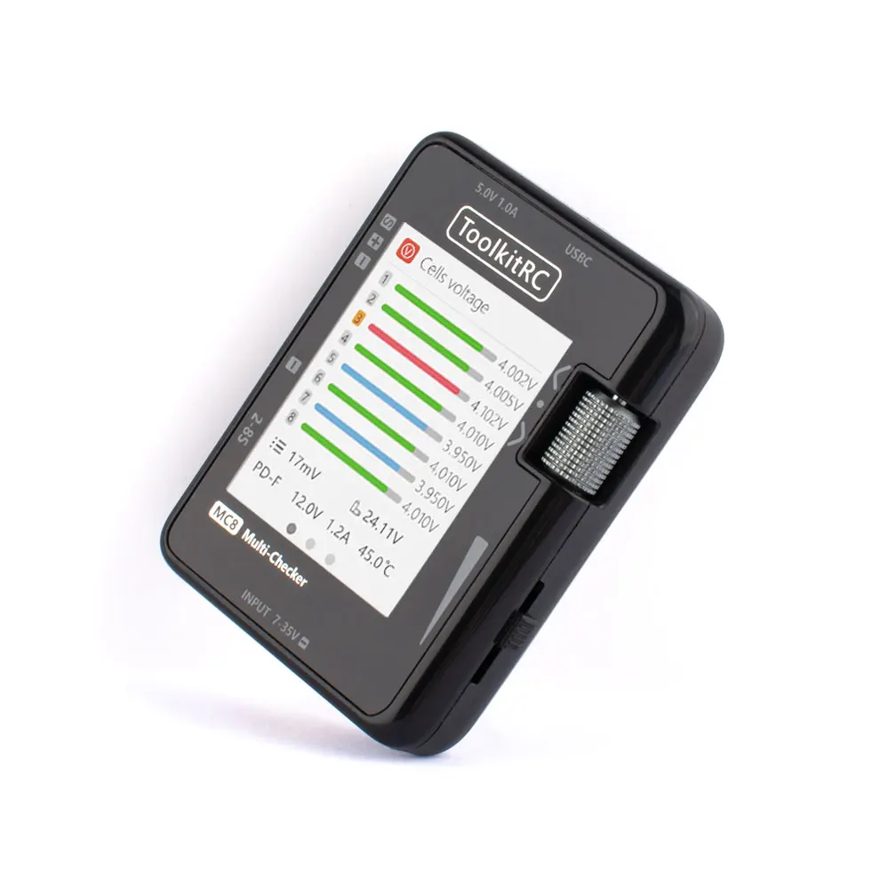ToolkitRC MC8 Mini Cell Checker 32 Bit Battery Multi-Checker With USB-C Fast Charging PWM Output PPM SBUS Readout Signal Tester