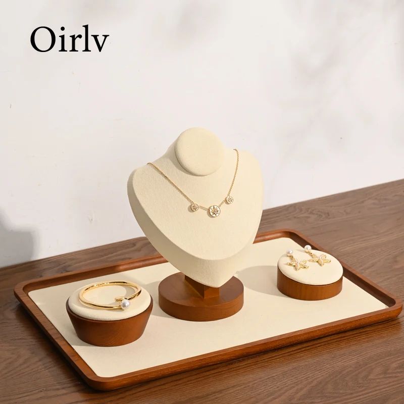 Oirlv Solid Wood Jewelry Tray Bracelet Ring Display Props Sets Jewelry Organizer Holder Necklace Display Stand Jewelry Plate