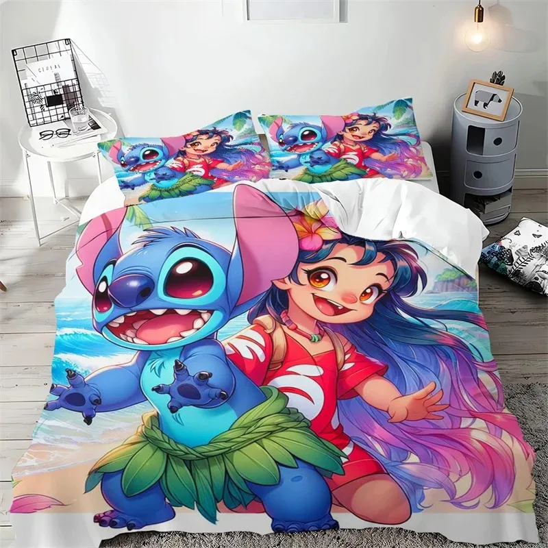 Disney stitch duvet cover pillow case boy girl bedding set cartoon comforter sets room bedroom décor three-piece set