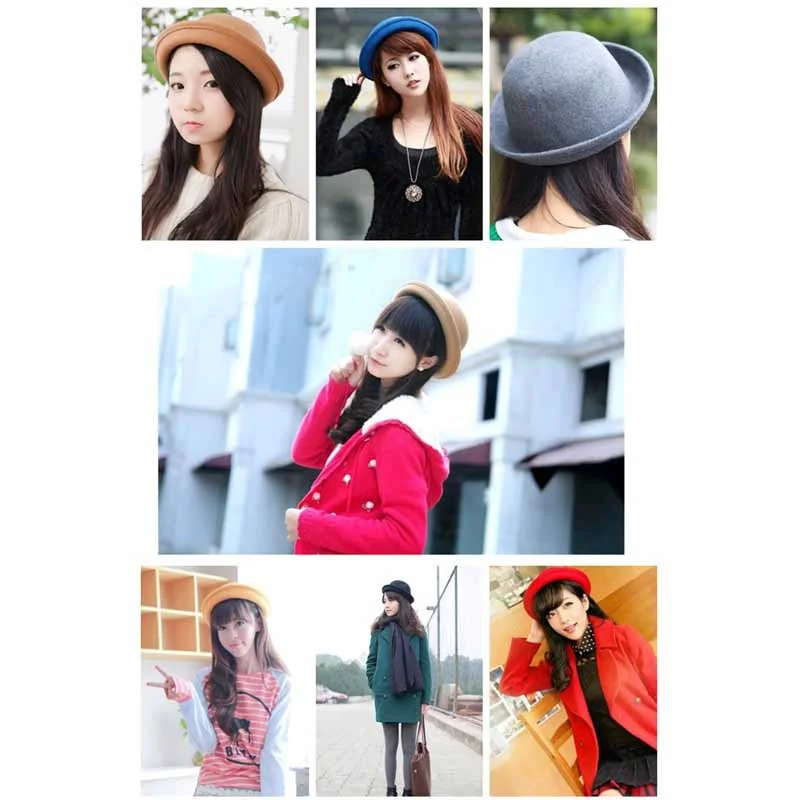 Fashion Winter Hat Fedora Vintage Women Children Trendy Wool Felt Bowler Derby Floppy Hats For Girls Women